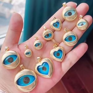 18K Gold Plated Turkish Seeing Blue Evil Eye Pendant Charm Pick One Hand Crafted